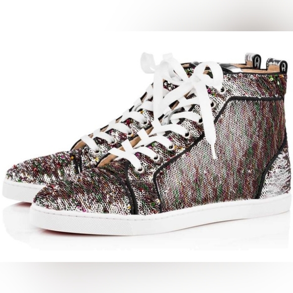 💯% BNIB Christian Louboutin Bip Bip Woman Orlato Paillettes Silver/Multi - 35.5 - Picture 1 of 8